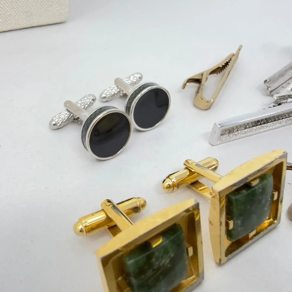 Vintage Mens Jewelry Lot of 26 Cufflinks Tie‎ Clips Pins Rhinestone Vintage